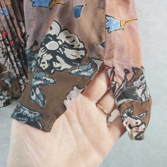 SP Small Petite Tolani Modal Brown Floral Long Tunic Blouse Long Sleeve Henley - Picture 12 of 13